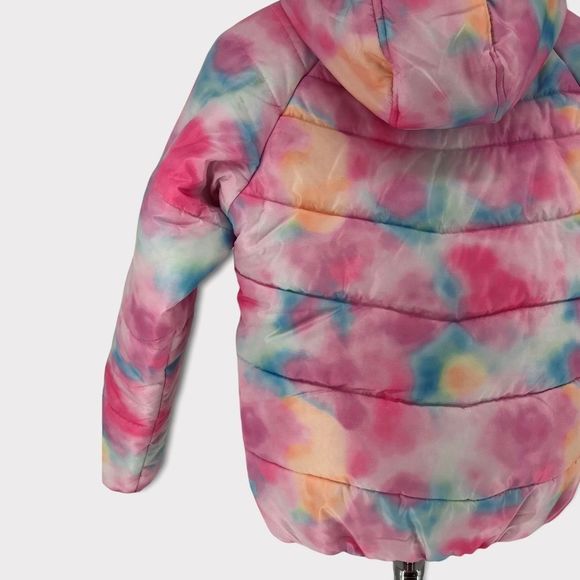 Rothschild Girls Pastel Rainbow Tie Dye Hooded Puffer Coat with Pockets - Picture 8 of 13
